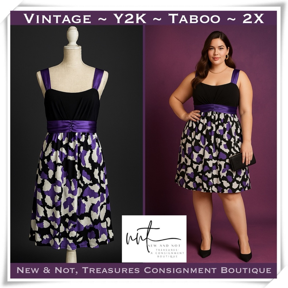 Taboo Y2K semi formal black purple dress pleated empire waist Plus Size 2X